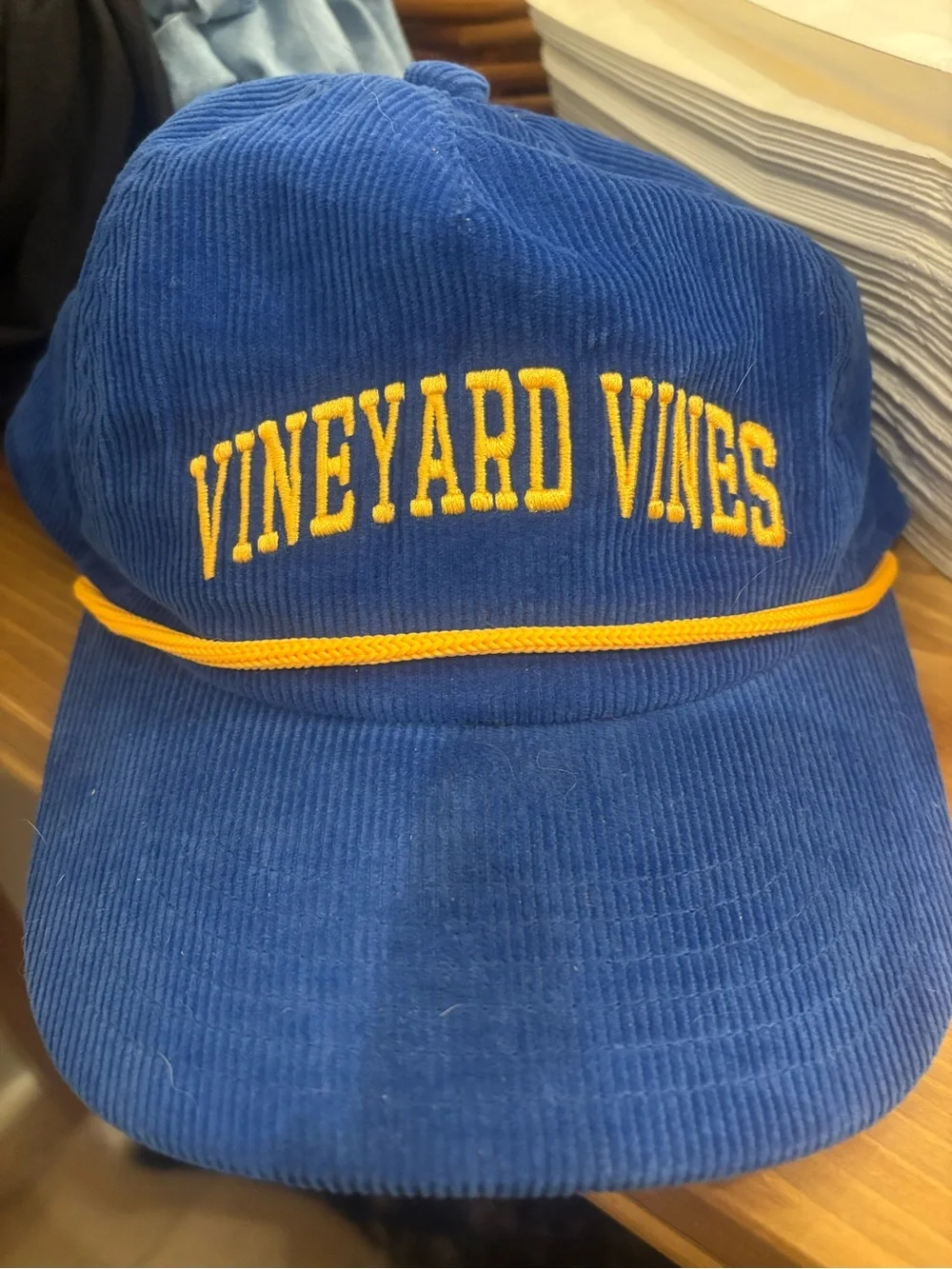 Vineyard Vines Royal Blue Corduroy Cap with Yellow Trim toddler sized